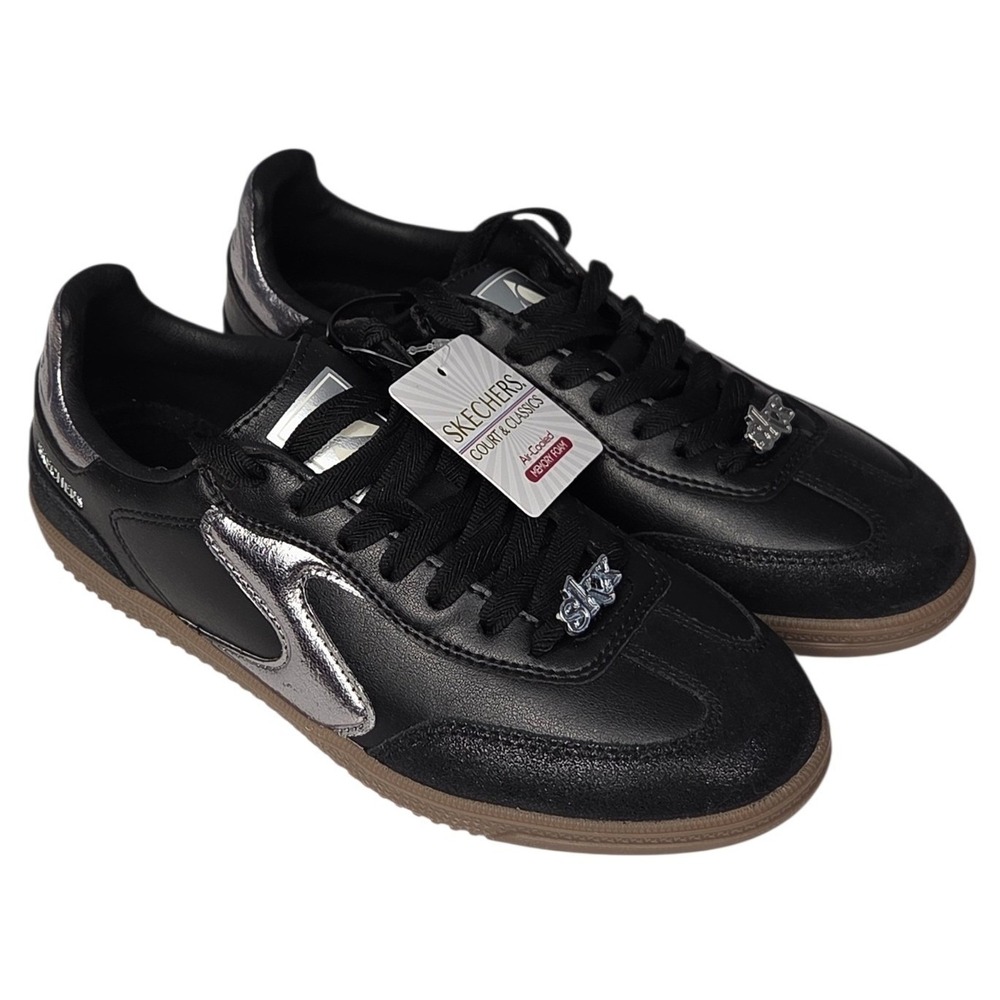 Skechers Hotshot Cool Glow Sneakers Women 7.5 Black Silver Memory Foam Shoes NEW